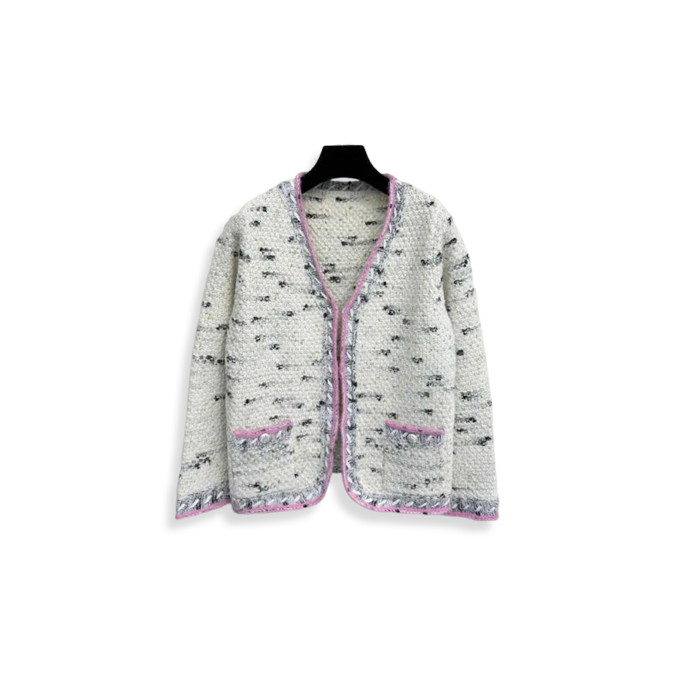 Ch**el women''s braid trim collarless pocket jacket